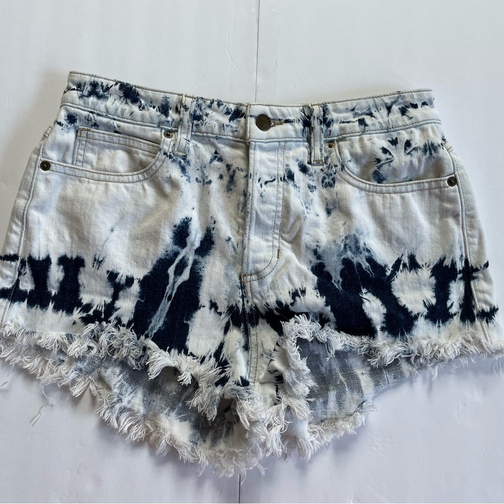 Guess Women's Tie-Dye Denim Shorts in White & Navy